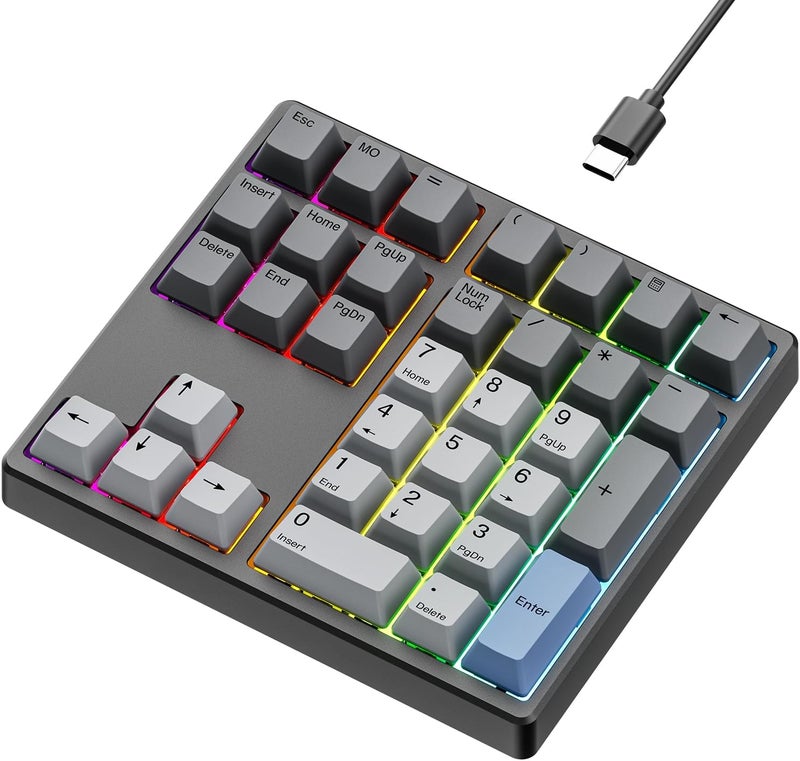 Kisnt Custom Mechanical Number Pad, QMK/VIA Programmable Hot Swappable Numpad 34 Keys Wired USB RGB Backlit Numeric Keypad with PBT Keycaps for Laptop, MacBook,Compact Keyboards (Black, Linear Switch) - Image 1